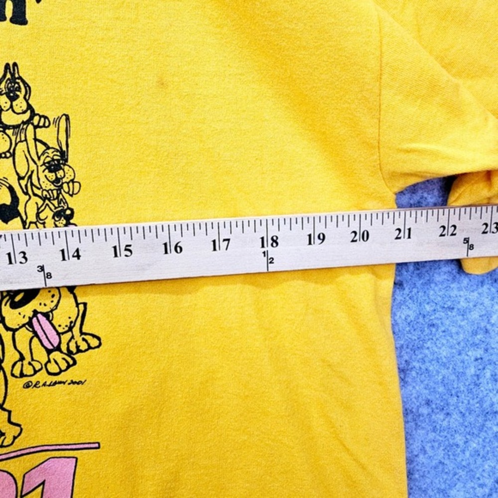 Vintage Heavy Cotton T Shirt Mens M Yellow TAIL WAGGIN WALK Tee‎ Dog Animal Y2K - Picture 6 of 10
